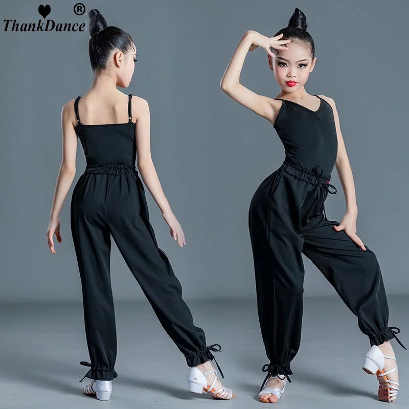 여아 라틴 댄스 의상 볼룸 댄스웨어 표준 살사 팬츠 수트 어린이 댄스 대회용