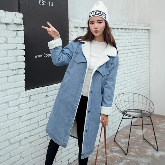 Loose Fce Lined Denim Cotton Jaet Women's Outerwear Thiened Long Sve Commute Sle Winter Collection 2023