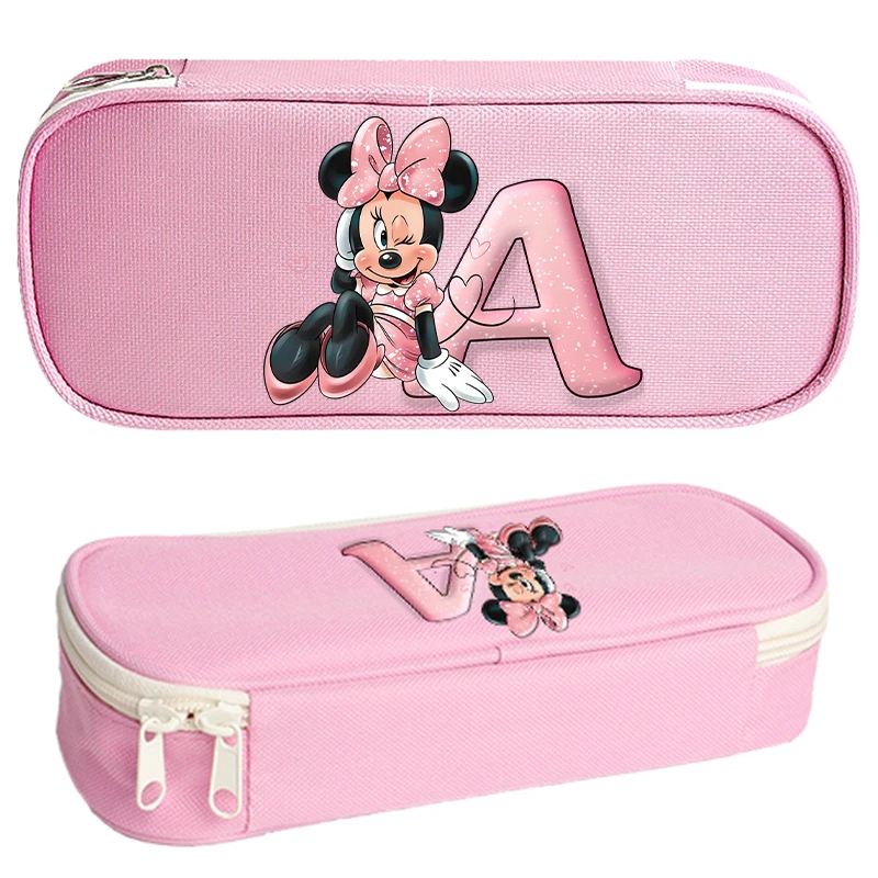 Minnie Mouse Disney Girls Child Pencil Box Stationery Oxford Cloth Penbag Pencilcase Cartoon Anime Student Supplies Kids Gifts