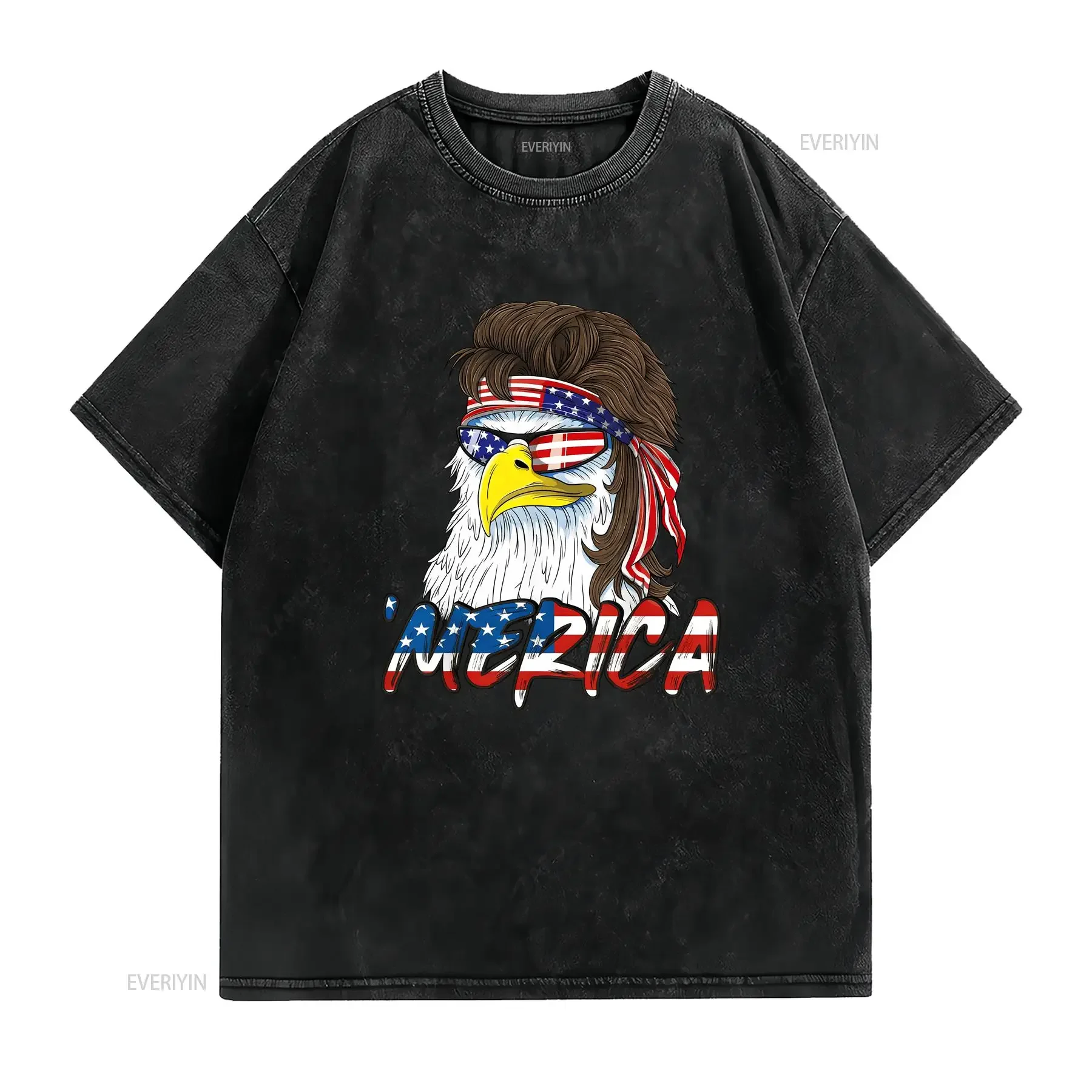 Eagle Mullet 4th Of July USA American Flag Merica T Shirt S 3XL vintage Washed Comfortable Unisex Soft homme Versatile Stylish