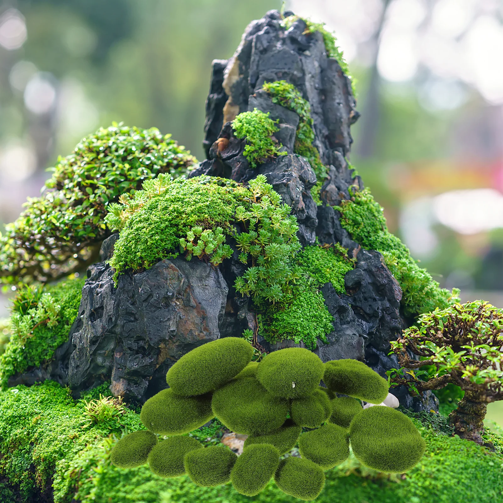 

20pcs Artificial Moss Rocks Green Flocking Simulation Stones For Fairy Garden Terrarium Bonsai Micro Landscape Plant Wall Home
