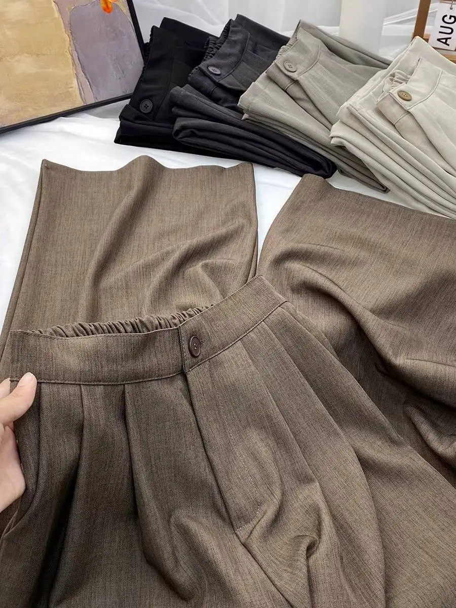 

High Waist Straight Leg Wide Leg Pants plus Size 300 Pounds Retro Drapey Suit Pants Women Summer Casual Floor Length Trousers