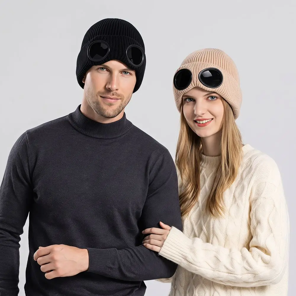 Removable Glasses Winter Glasses Caps Windproof Wear-resistant Warm Ski Mask Hats Ear Protection Thickened Knitted Hat Outdoor