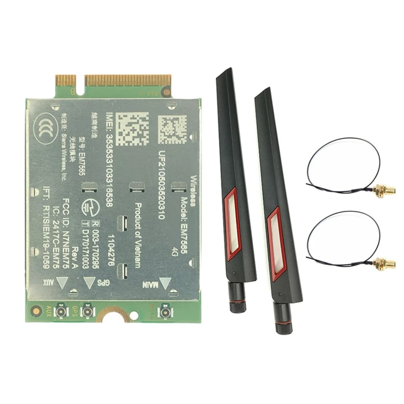 EM7565 4G LTE Module+2X 10DB Antenna -12 600Mbps CBRS M2 NGFF Module Cat12 EM7565 for Laptop Wireless Module-A32R