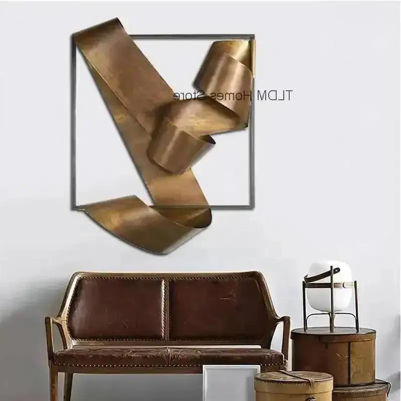 room art living Creative wall ribbon art entrance wall hanging, decorations, light luxury golden color iron sculptures ZY586DN