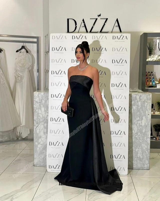 Thinyfull Mermaid Black Arabia Evening Dress Strapless Sleeveless Prom Party Dresses Long Formal Occasion Gowns Customized