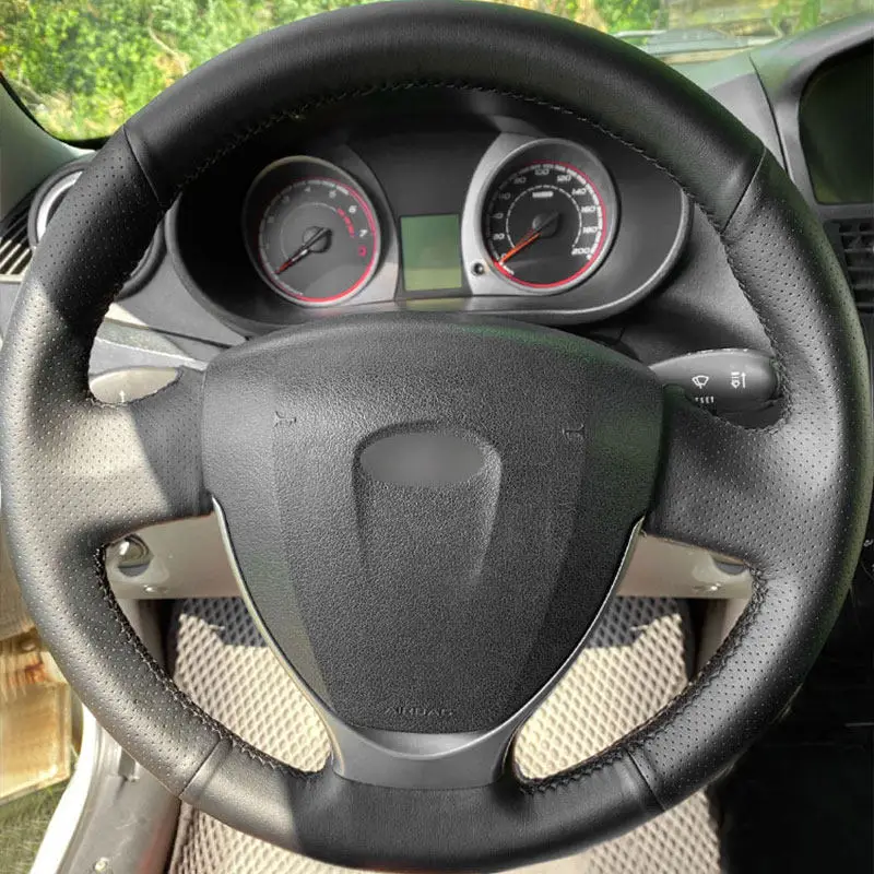 For Lada Granta 2018 2019 Priora 2 2013-2018 Kalina 2 Hand Braid Soft Perforate Microfiber Leather Car Steering Wheel Cover Trim