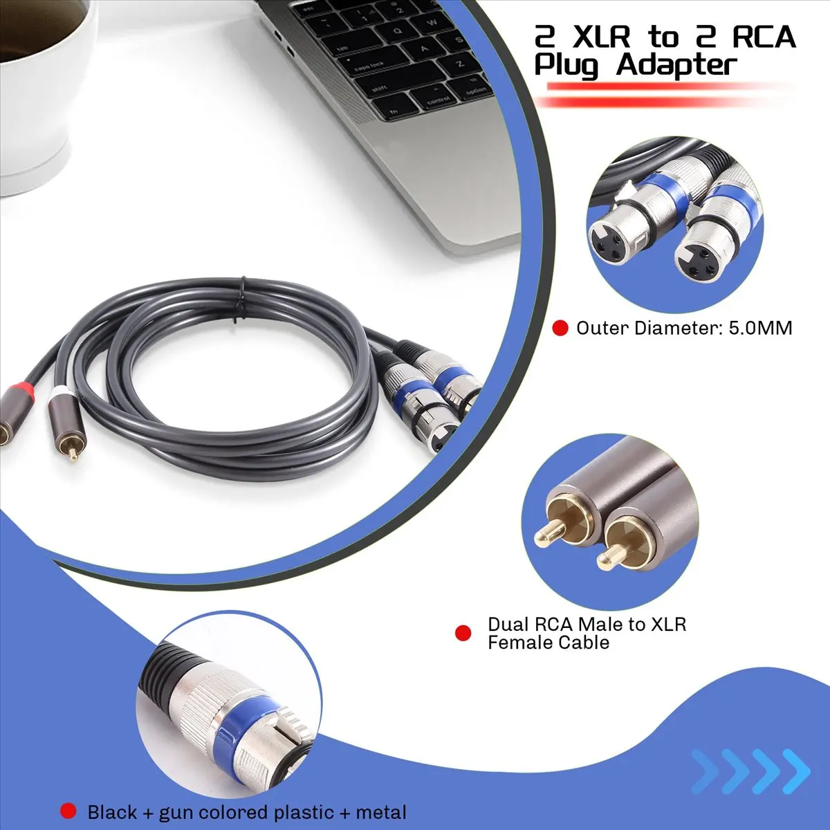 A73T Hifi Audio Cable 2 Male to Xlr 3 Pin Female Mixing Console Amplifier Dual Xlr to Dual Shileded Cable 1.5M