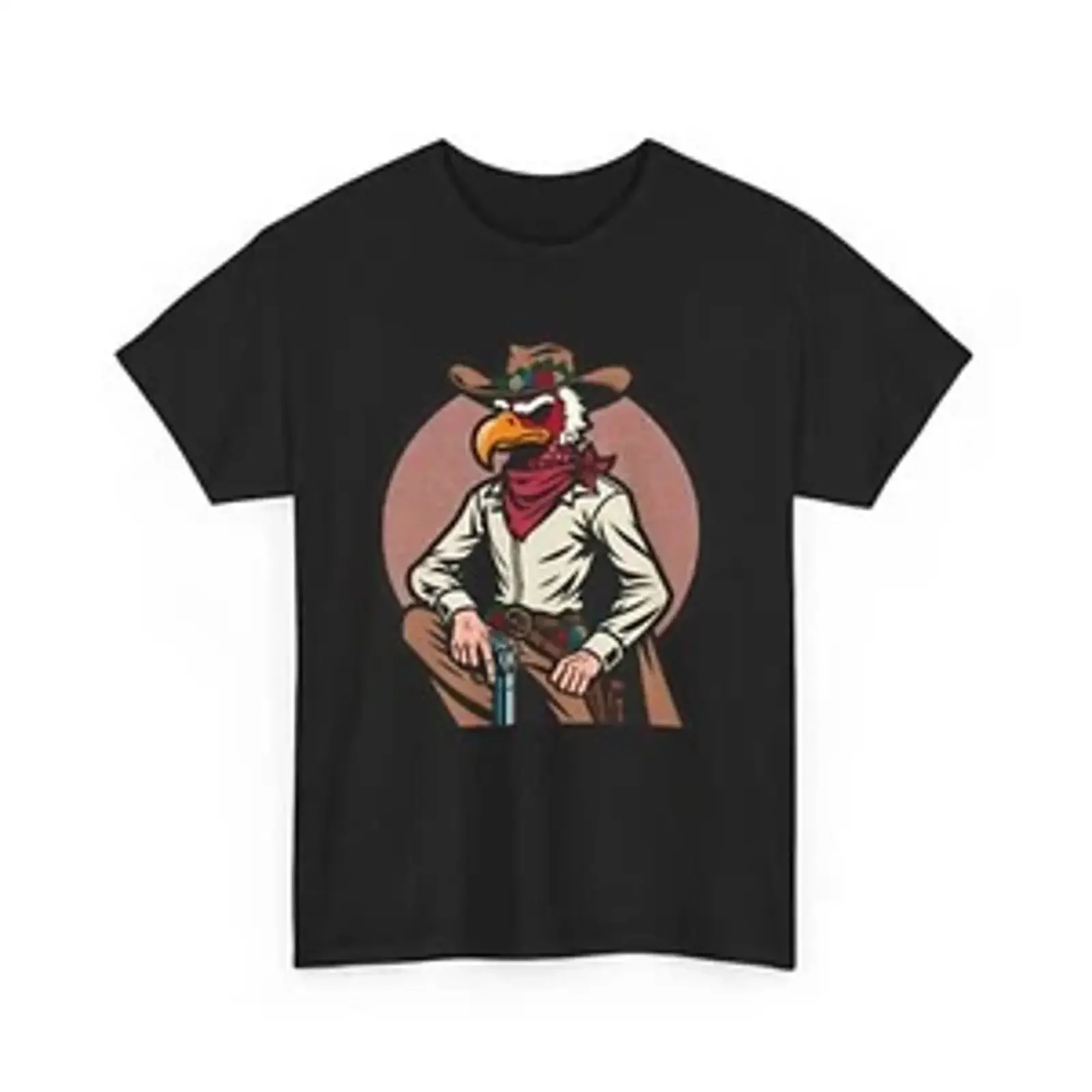 Adult T Shirt Comic Style Western Vulture Cowboy with Revolver Bird vintage Washed designer clothes Comfortable homme Slightly