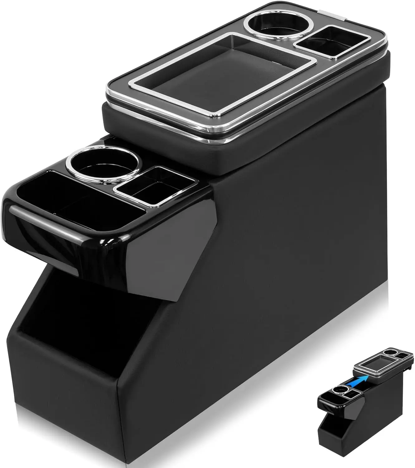 Universal Car Center Console Armrest Storage Box For Minivans SUVs Car Between Seat Organizer with Key Holder & Cup Holders