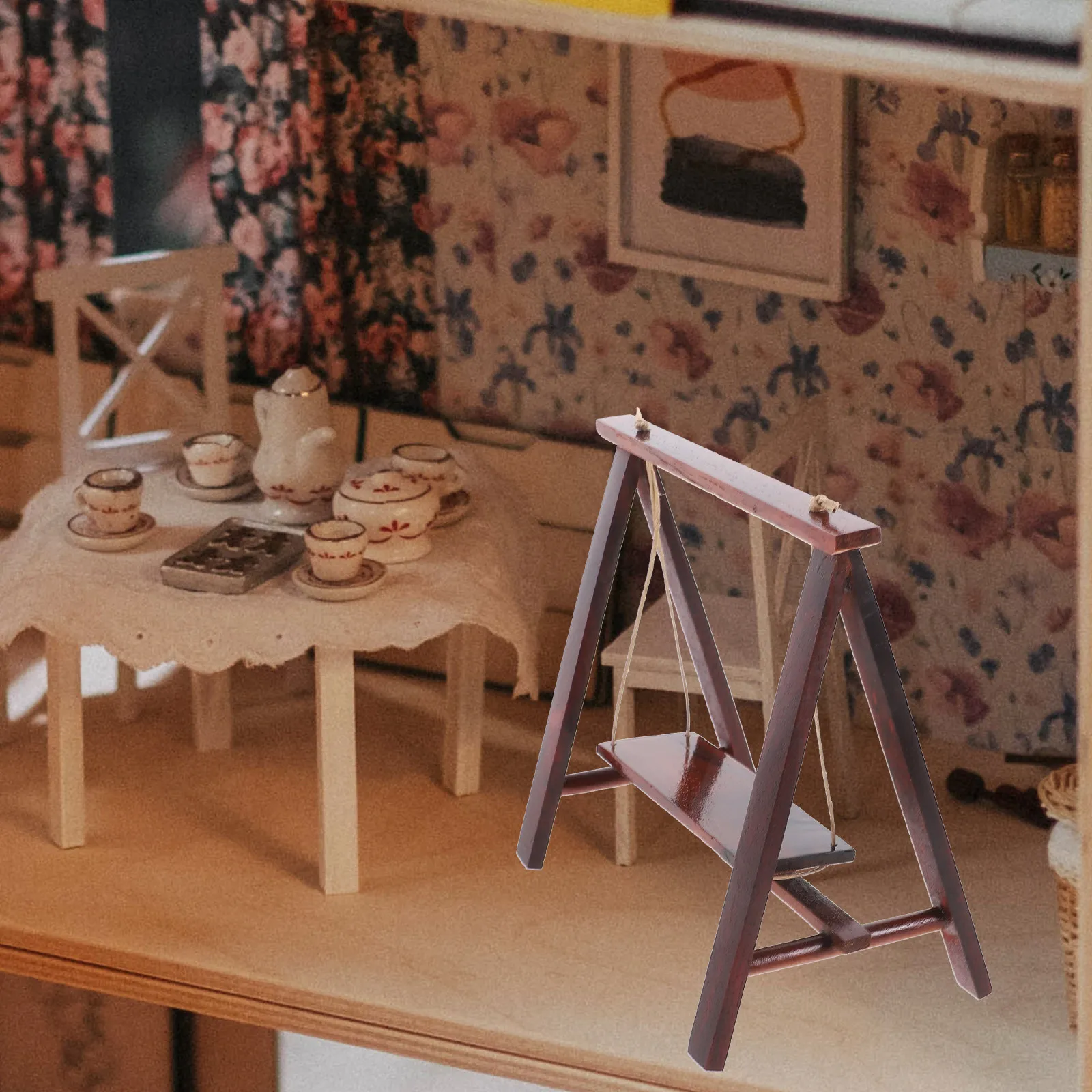 

Miniature Wooden Swing for Dollhouse Living Room Decoration Exquisite Scene Accessory Mini House Furniture Ornament