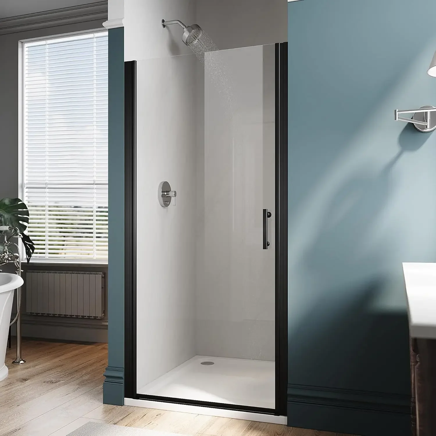 

Pivot Shower Door 28 in. W x 72 in. H, Pivot Swing Shower Doors with 1/4 in. Clear Tempered Shower Glass Panel in Matte Black, S