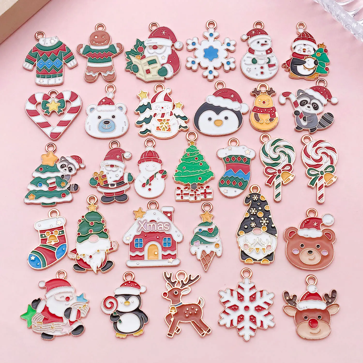 5pcs/30pcs Alloy Enamel Christmas Pendant Jewelry Making DIY Keychain Earrings Charms for Jewelry Bracelets Necklace