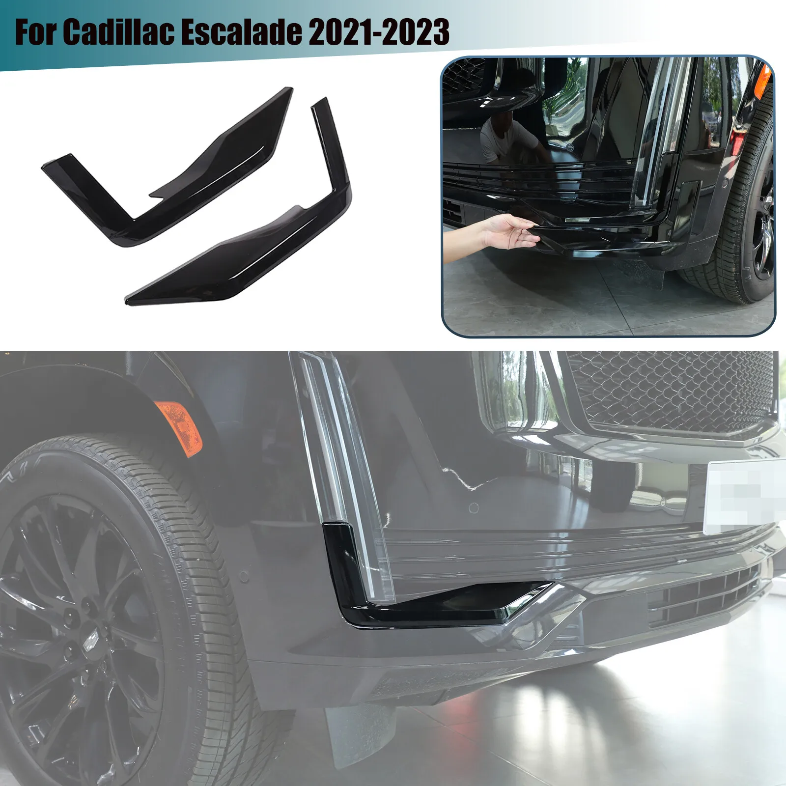 

ABS Glossy Black Car Front Daytime Running Light Lower Decorative Strip Trim For Cadillac Escalade 2021-23 Lamp Trim Accessories