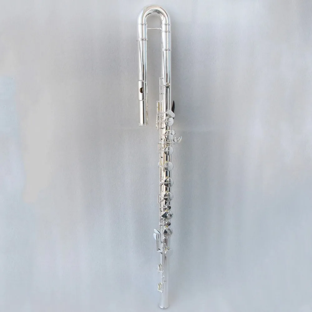 High-End Professional Silver-Plated Bass Flute Closed Holes Music Instrument