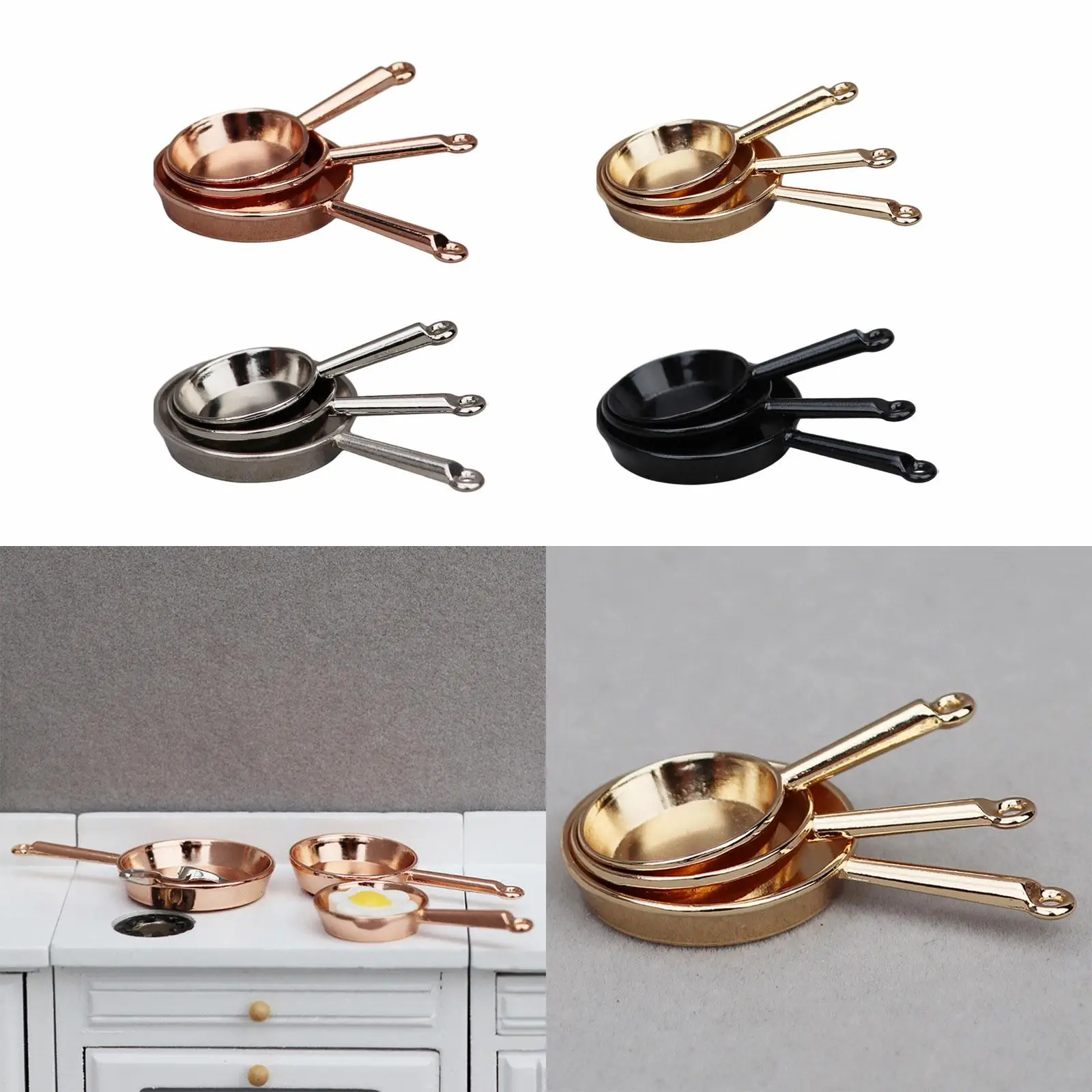 3Pcs Dollhouse Cookware Set 1:12 Scale for Micro Landscape Kitchen Diorama