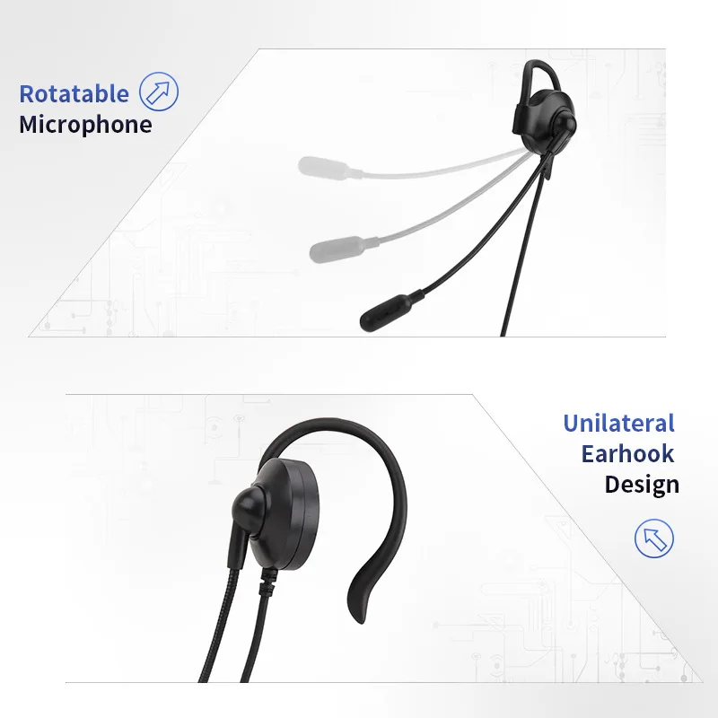 Auriculares de negocios con cable de un solo lado, cascos con micrófono para llamadas claras en el centro de llamadas, gancho para la oreja, control de cable USB 3,5 mmAUX