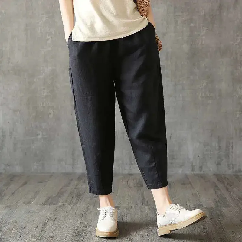 Loose Casual Cotton Harem Pants Thin Nine Points Women's Pants plus Size Summer Clothes Comfortable Elastic Loose Fit