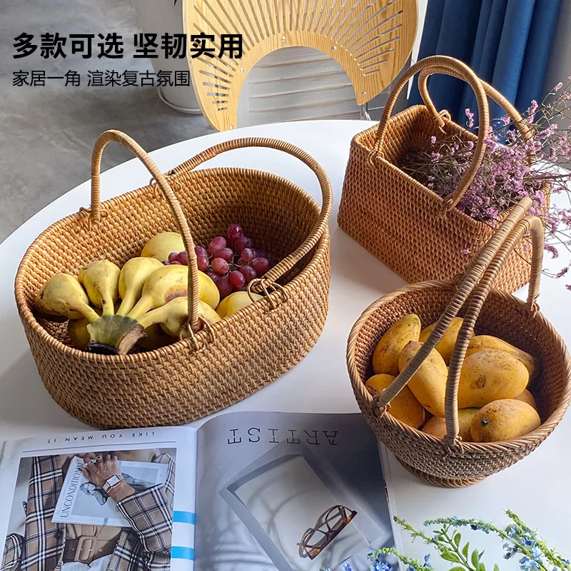 

Withered Vietnamese Tengbian Handheld Flower Arrangement Storage Basket for Going Out Shopping and Picnic Basket Storage Handhel