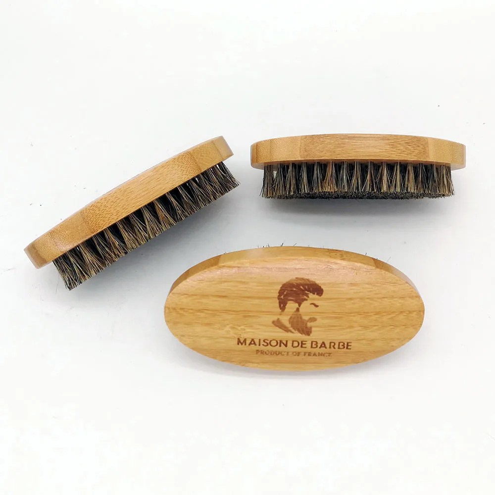 50 Pieces/Lot Customized Logo Beard Brush 100% Boar Bristles & Bamboo Handle Men's Facial Hair Mustache Grooming Brush