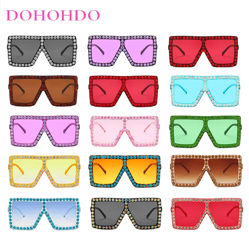 Oversized Square Sunglasses Women New Brand Designer Rhinestone Sunglasses Female Goggle Vintage Eyeglasses UV400 Lentes De Sol
