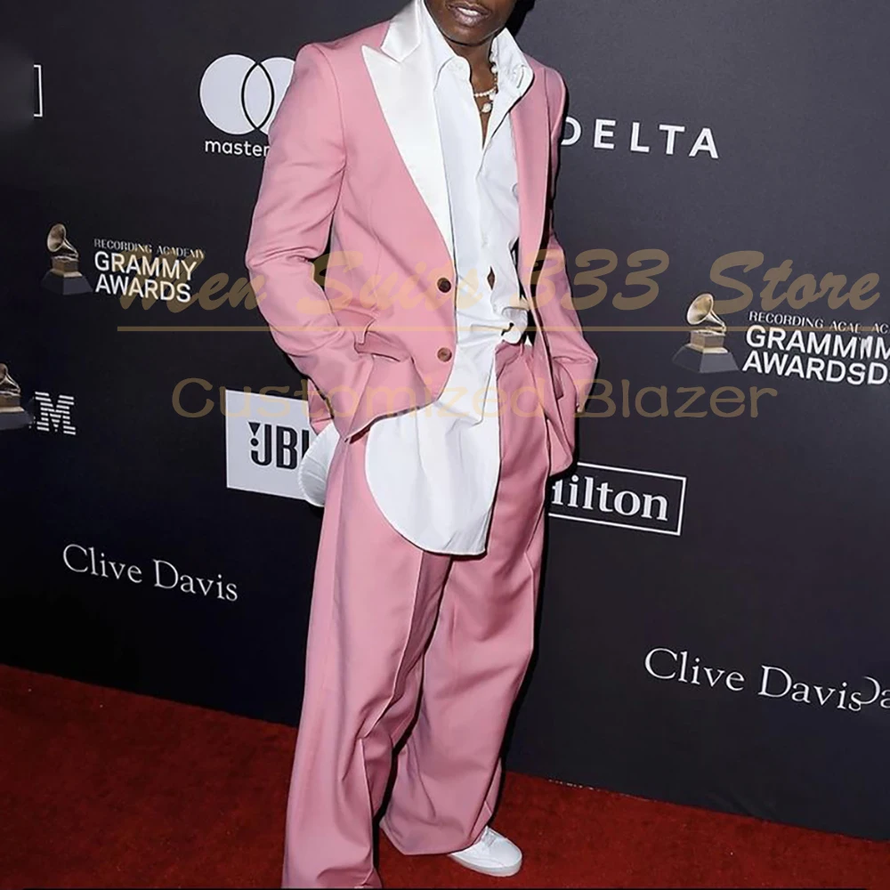 

Formal Pink Men's Suits Luxury Single Breasted Peak Lapel Blazer High Quality Loose Wedding 2 Piece Jacket Pants Outfits Blazer
