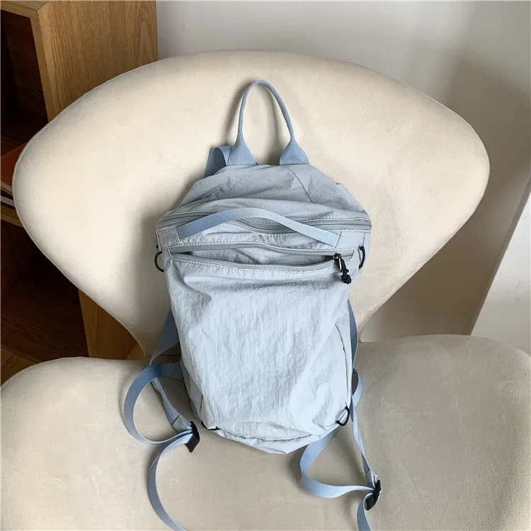 Women Solid Color Backpack Lightweight Nylon Fabric Backpack Zipper Design Girl Backpack Aesthetic School Travel Bag Feminina