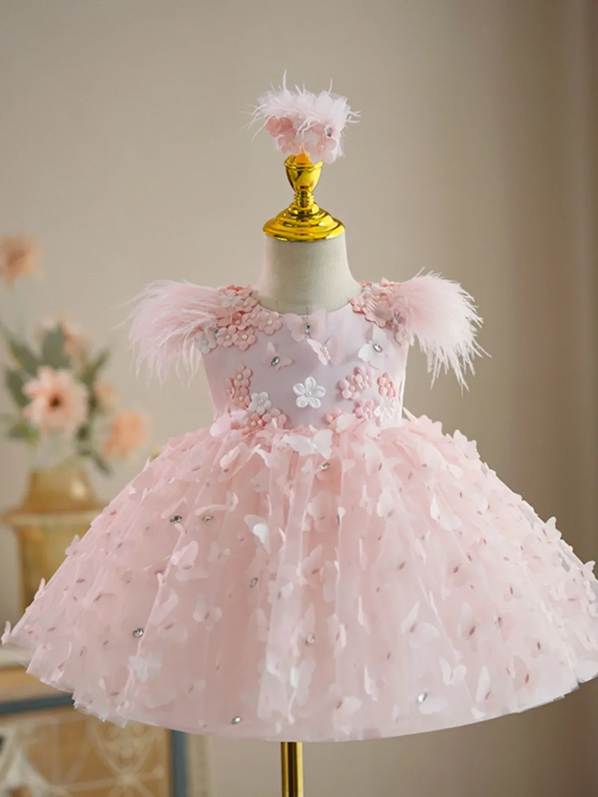 Vestidos de cumpleaños de lujo rosa para niñas, vestido de noche de princesa de bautismo para niños, ropa de fiesta de boda para niñas pequeñas