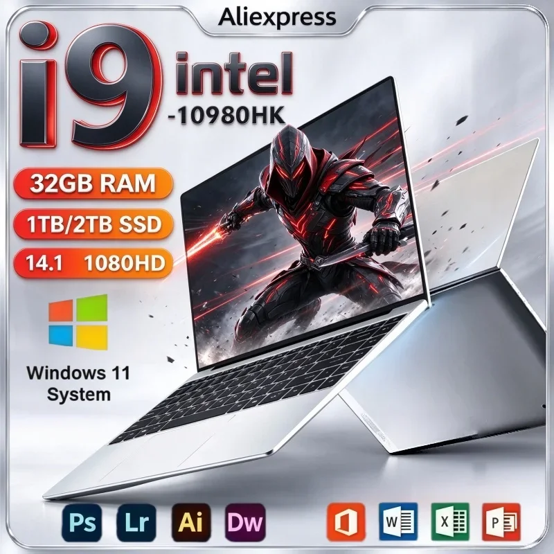 Intel Core I9-10980HK Win11 14.1 Inch Slim Laptop 32GB RAM 2TB SSD Large Storage Portable Notebook For Video Watching & Office