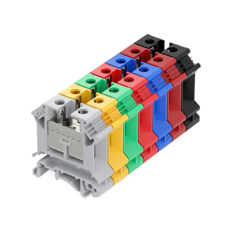 

10Pcs UK-16N DIN Rail Mounted Voltage Terminal Block, 16mm² Heavy Copper Component For Power Distribution