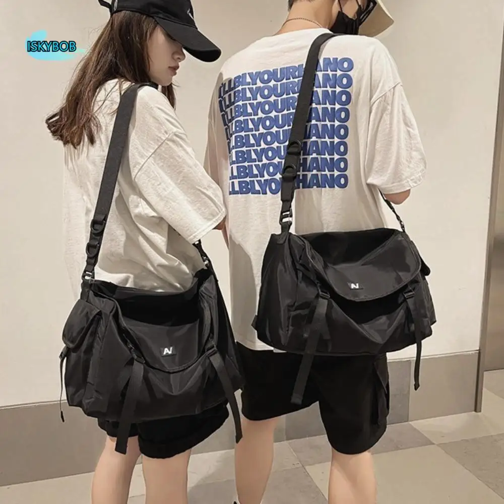 

Casual Multi-purpose Nylon Shoulder Bag Lightweight Black Teens Backpack Japanese Style Large Capacity Handbag Man Boys