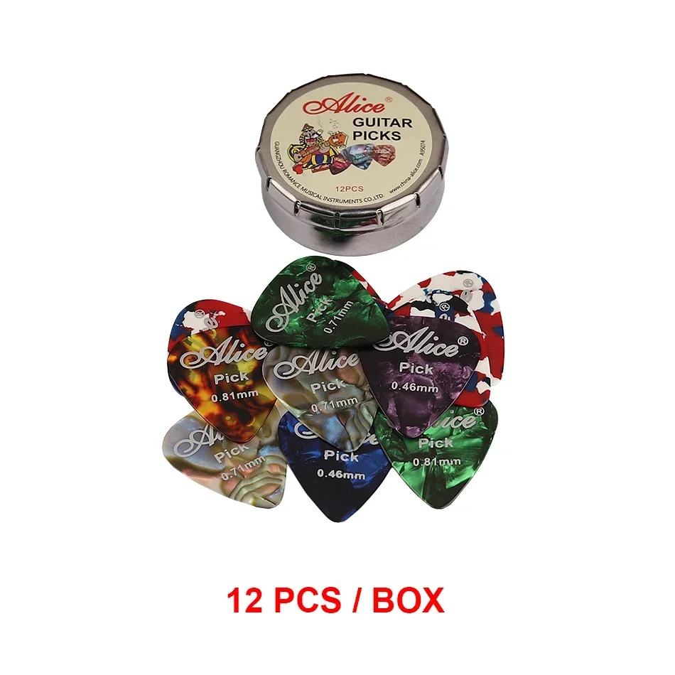 Alice 24/20/12 Pcs Acoustic Electric Guitar Picks Plectrums Celluloid with Metal Picks Collection Box Case