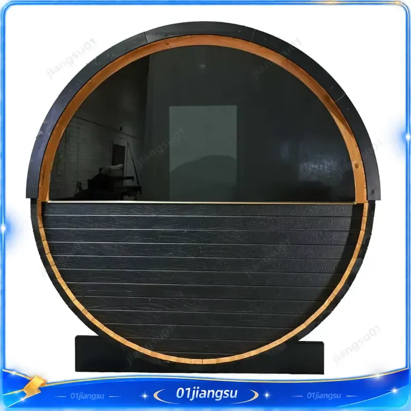 Outdoor Wood Fired Sauna Stove Cedar Solid Wood Barrel Sauna Heater Black Lay Down Design for Backyard Garden Spa Hot Tub