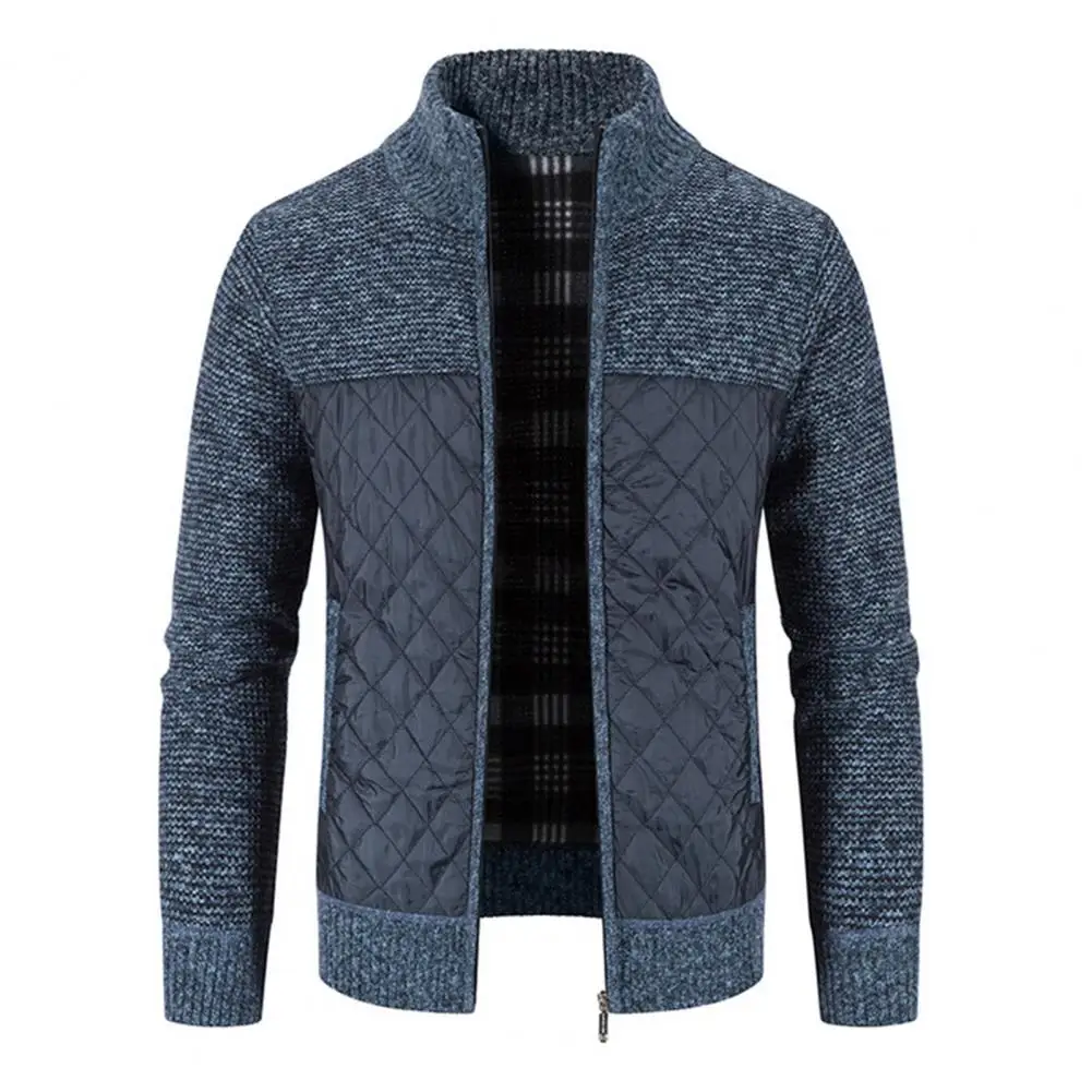 Men Jacket Cardigan Knitted Sweater Coat Winter New Fleece Warm Half High Collar Zipper Solid Casual Jacket Fashion Men Clothing