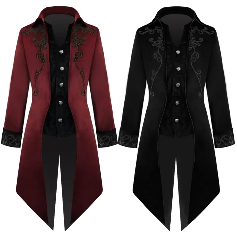 

Halloween Medieval Retro Trench Cosplay Costume Mid-Length Punk Men's Coat Palace Tuxedo New