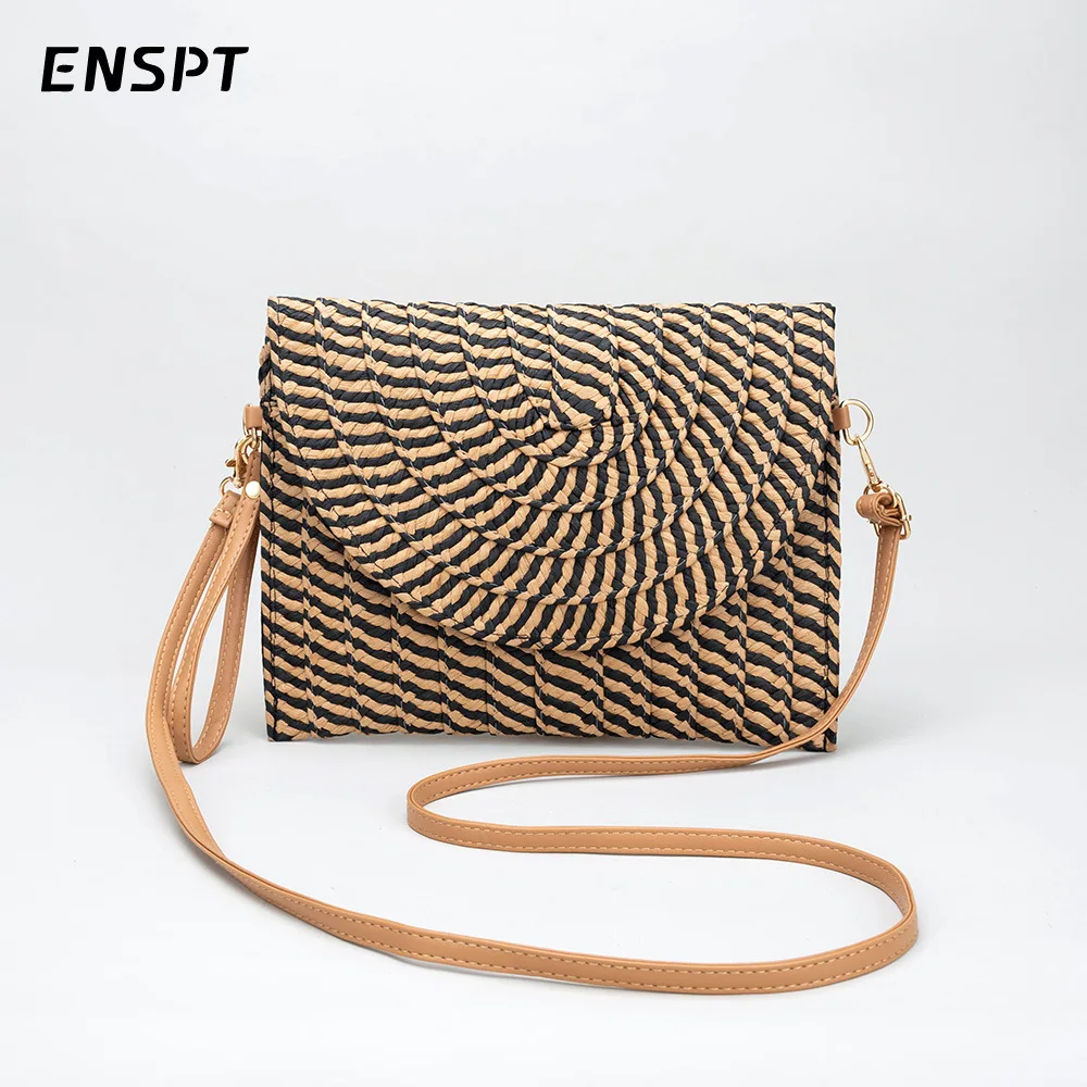 Evening Envelope Wristlet Bag Summer Beach Trend Straw Party Handbag Leather Shoulder Strap Mixed Color Phone Pocket Wholesale