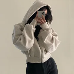 2023 Autumn/Winter New Product Ins Plush Versatile Fashion Short Style Slim Zipper Warm Solid Color Hoodie for Women