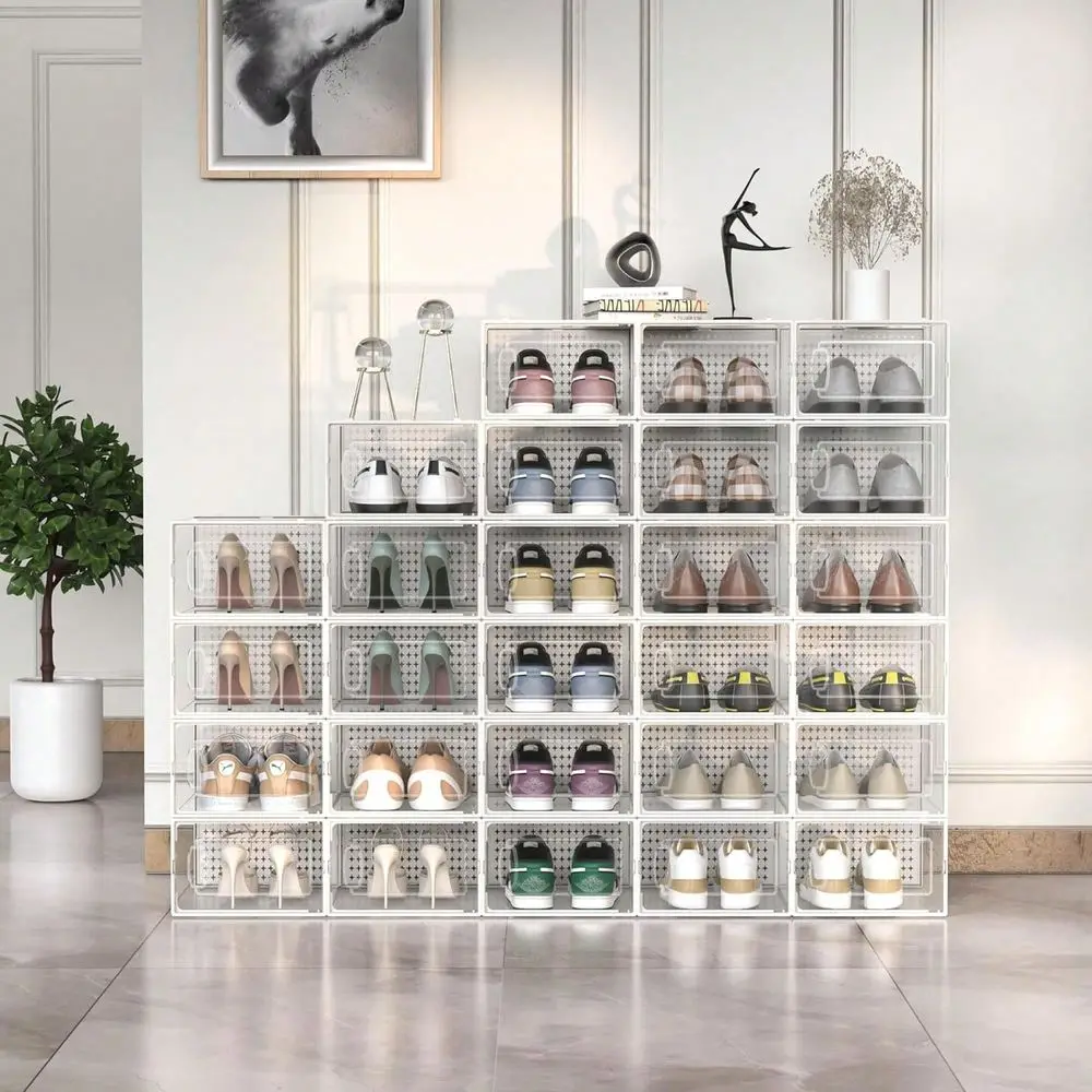

Stackable Folding Shoe Box Mens And Womens Free Installation Shoe Storage Cabinet Plastic Sports Shoe Container, Space Saving S
