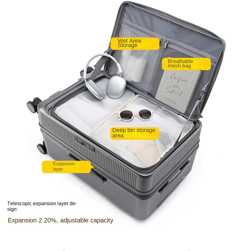 30-inch Expandable Large Capacity Suitcase Travel Trolley with Side-Opening Compartment 20-inch Lightweight Carry-On Luggage