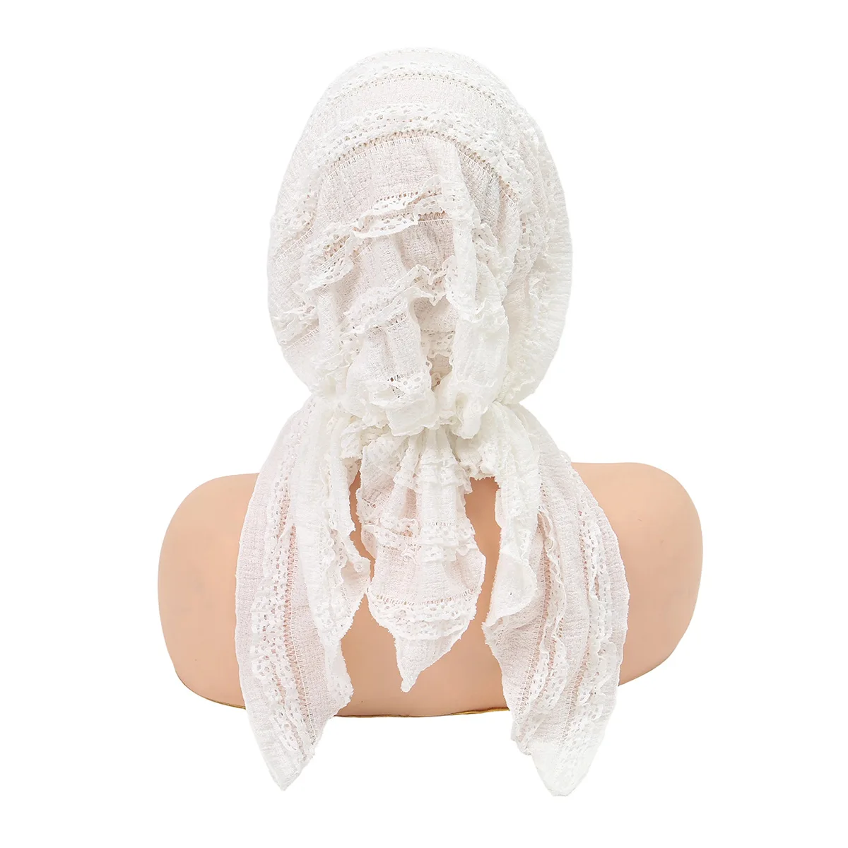 Women Lace Hijab Pre-Tied Turban Muslim Hat Long Tail Headscarf Chemo Cap Hair Loss Headwear Head Wrap Bandanas Turbante Mujer