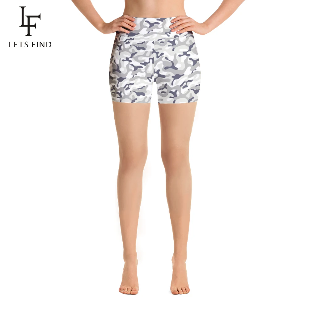 LETSFIND-pantalones cortos ajustados elásticos de cintura alta para mujer, Leggings suaves de poliéster con estampado de camuflaje, novedad de