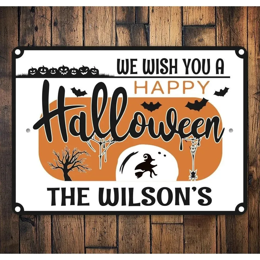 CIFbuy Halloween Witch Bat Metal Plaque,Custom Family Name Wall Decor (Only For Decoration)