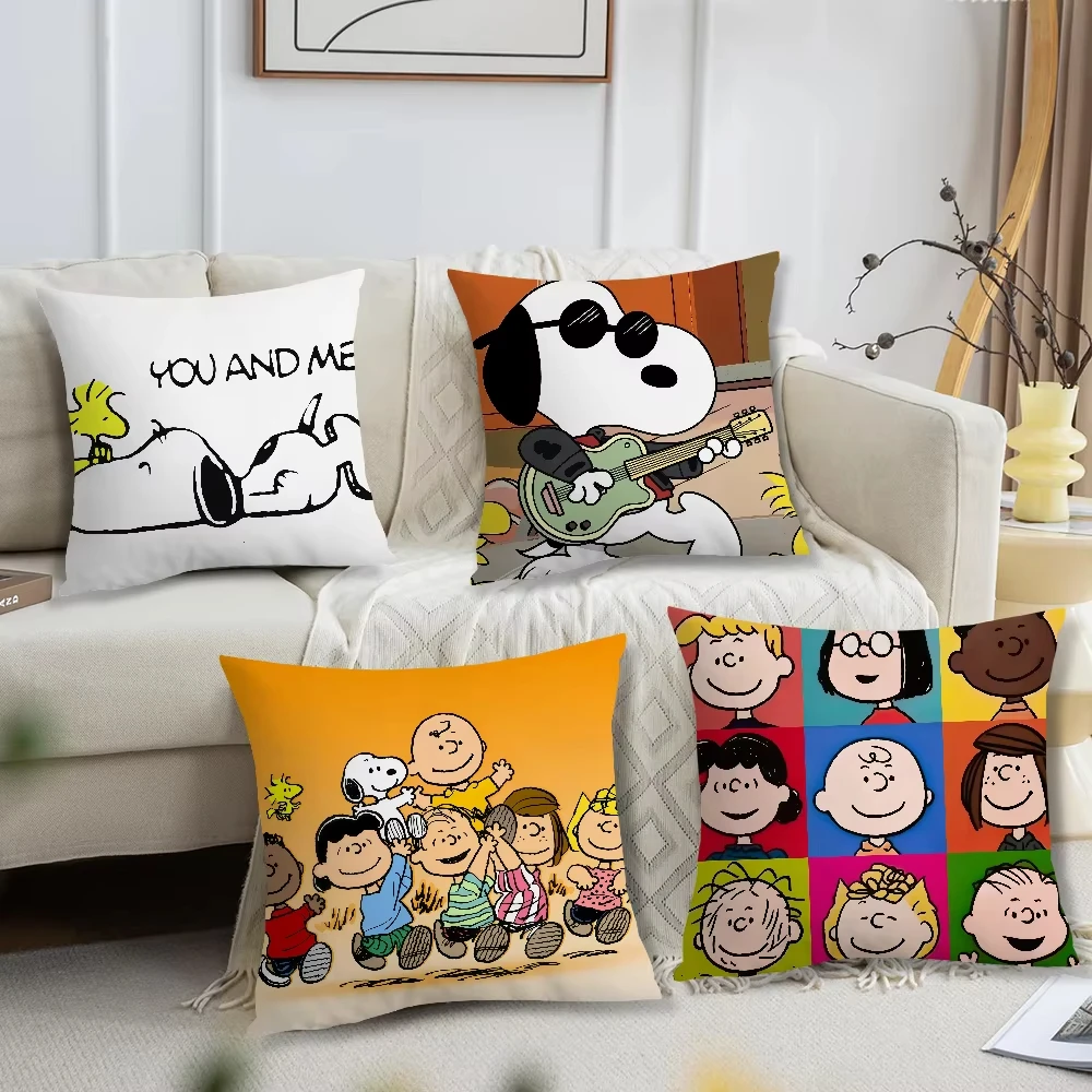 

MINISO Cartoon Snoopy Pillow Covers Sofa Living Room Double-sided Print Square Pillow Bedroom Room Decoration Pillowcase Gift