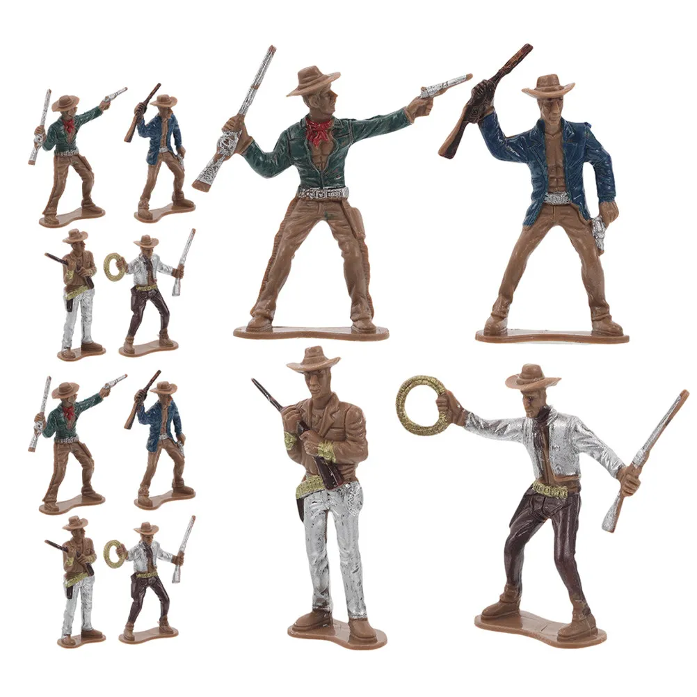 

12Pcs Western Cowboy Figures Intricate Design Educational Playset Kids Party Decorations Plastic Wild West Miniatures