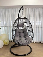 Rattan Woven Folding Cotton Rope Outdoor Hanging Basket Swing Egg Chair Patio Hanging Chair Modern Leisure Egg Hammock and Stand