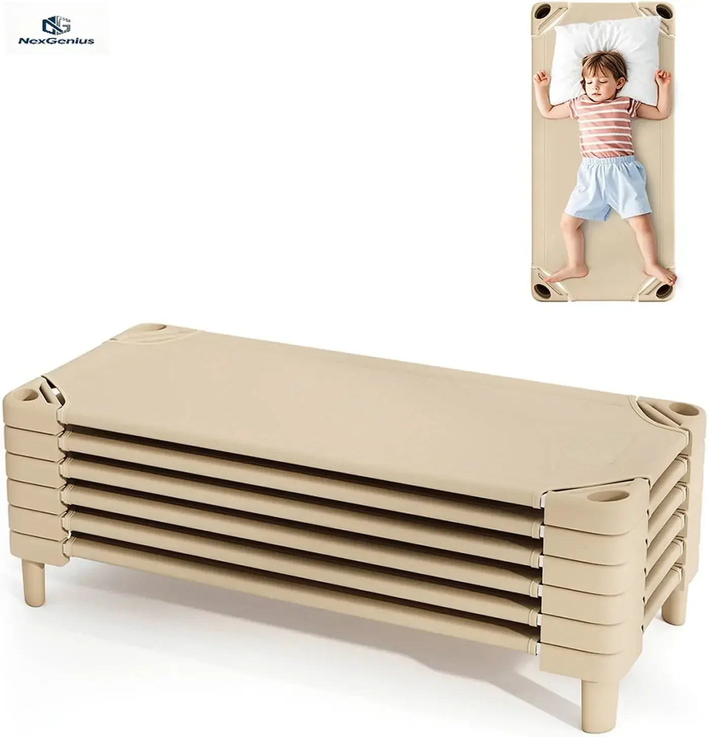 Six Stackable Daycare Cots Nap Bed Portable Children Sleeping Cots For Preschool Classroom Nursery Ready To Assemble Sand