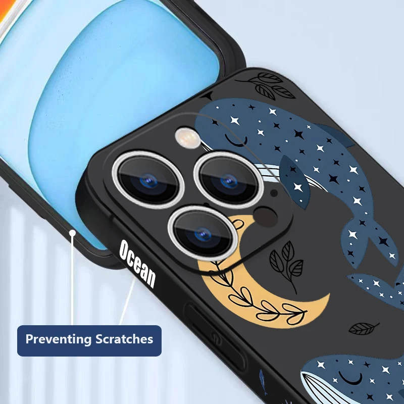 For iPhone 17 Pro Max Case Lovely Cartoon Whale Pattern Lanyard Phone Cover For Funda iPhone 16 Pro Max 15 14 13 12 11 16e Air