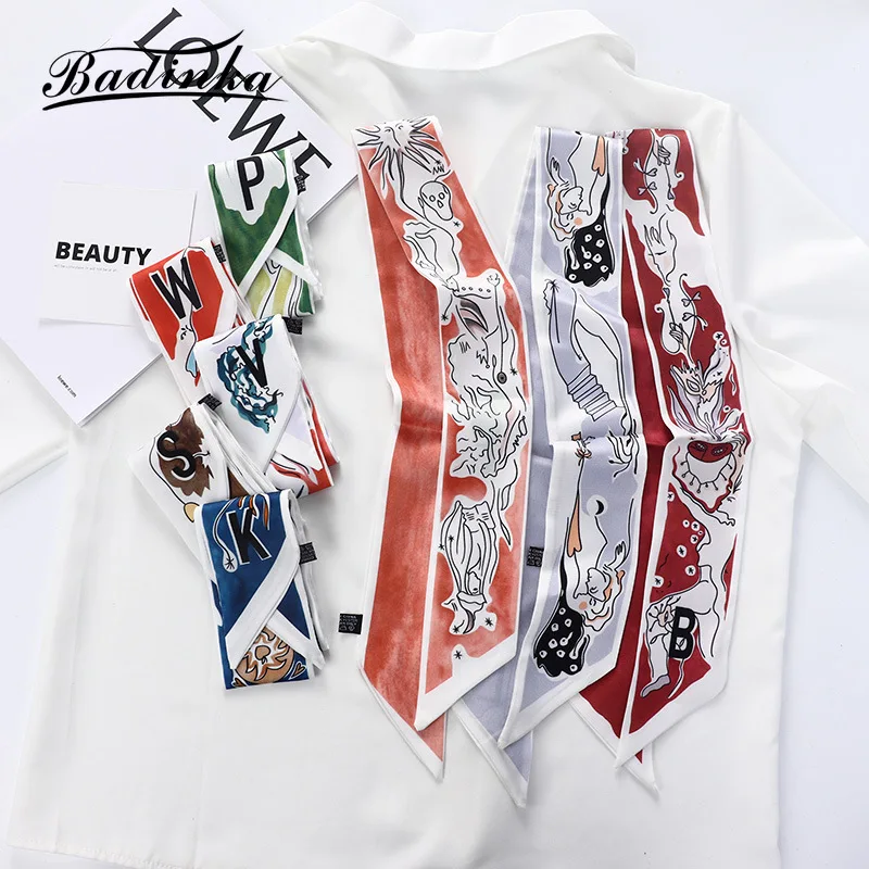 26 Initial Letter Silk Hair Satin Scarf Bag  Skinny Scarves Design Wrist Towel Foulard Neckerchief Headband for Ladies 2022