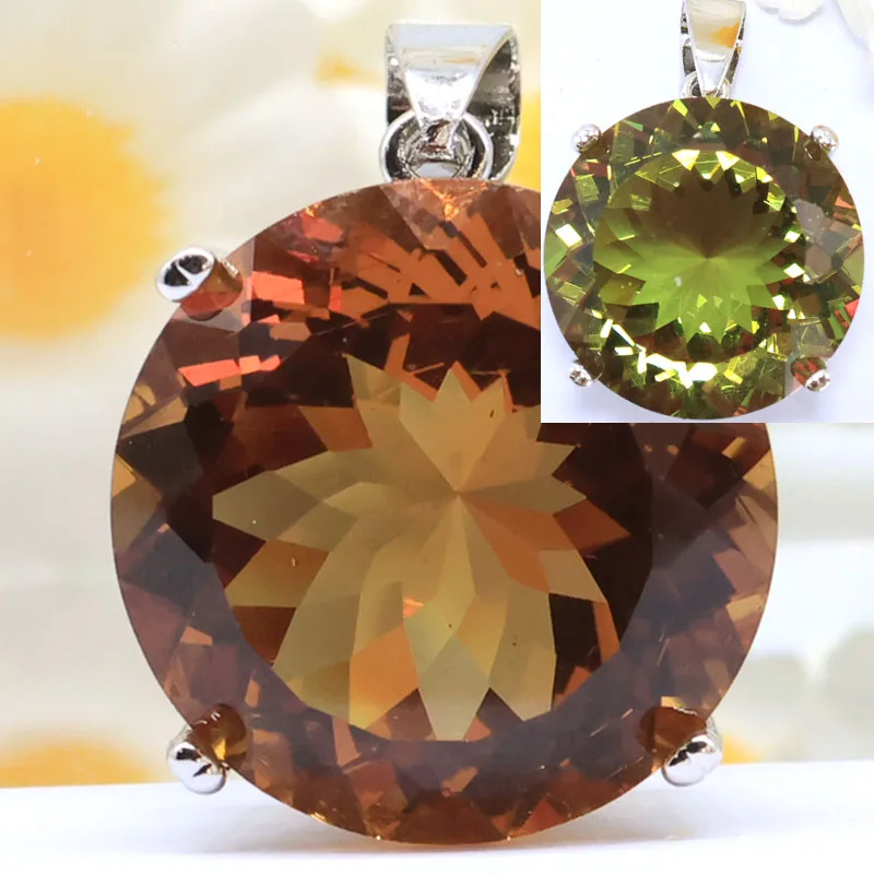 Compre 5 e Ganhe 1 Grátis: Pingente Feminino Banhado a Prata com Topázio Alexandrita Zultanita Grande Redondo de 30x20mm que Muda de Cor, Ideal para Encontros