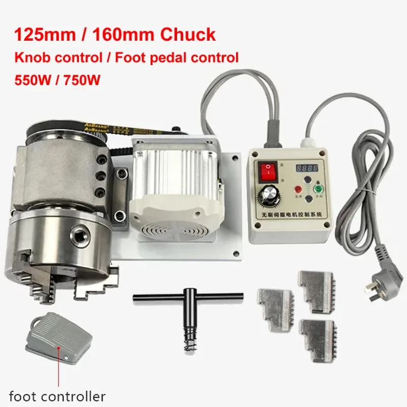Adjustable Speed Rotary Axis Dividing Head 125mm 160mm 3 Jaws Chuck With Controller Brushless Motor Center Height 85mm 91mm